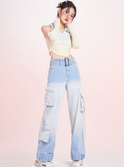 Blue Gradation Straight Jeans Pants