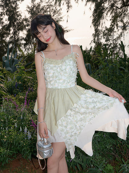 Seaside Vacation Floral Ruffle Ribbon Top + Assassus Dress [Short Long]