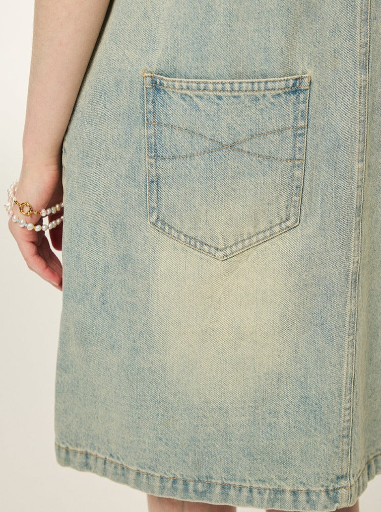 Denim Loose Suspender Skirt