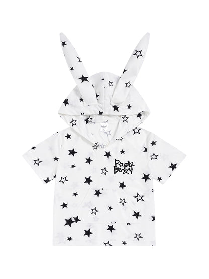 Cropped T-shirt with rabbit ears and foodie star print