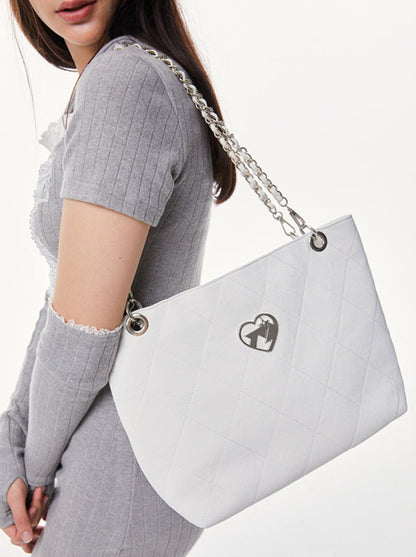 Diamond Stitch Style Pattern Leather Tote Bag