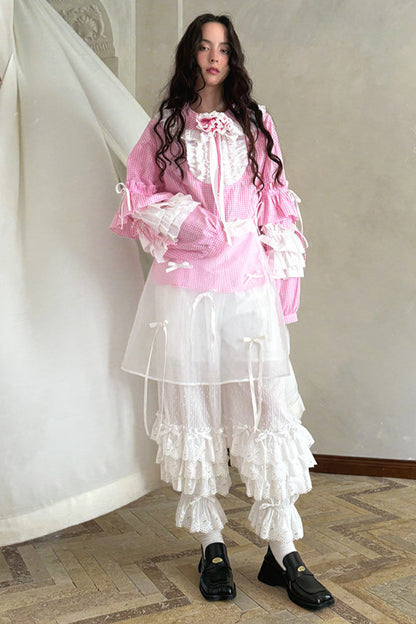 Camisa de patchwork con cuadrícula rosa muñeca