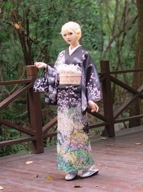 Yozakura asymmetric pattern retro feminine yukata 9-piece set