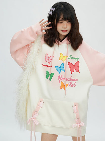 Butterfly Art Bicolor Lace-Up Hooded Hoodie