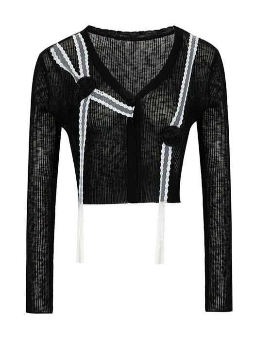 ステッチレースニットカーディガン