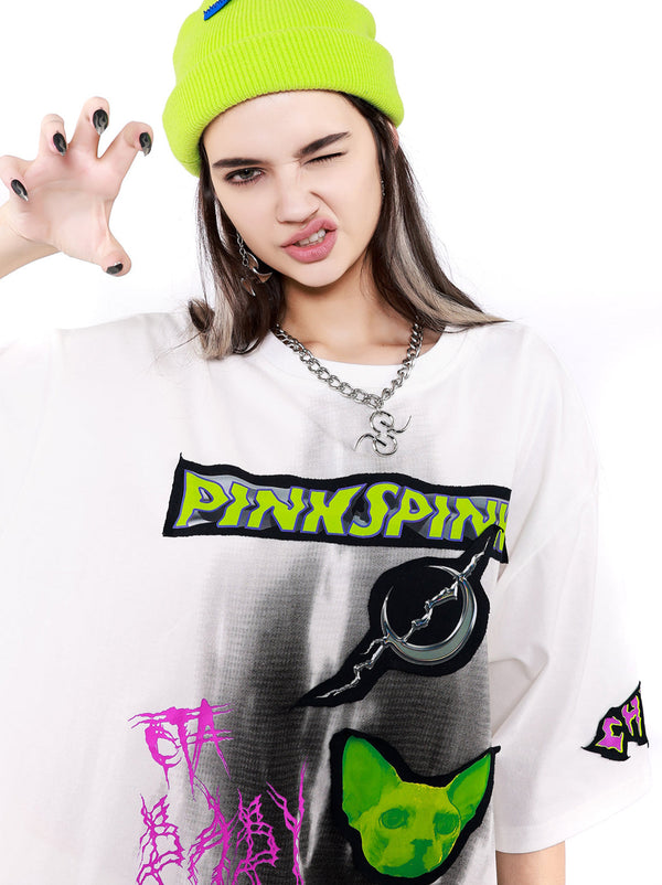 Electric Muongraphic Cat Print Street T -shirt + Short Pants