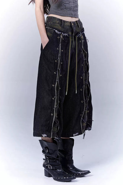 カモフラージュディストレストクロップドパンツ+スカーフ