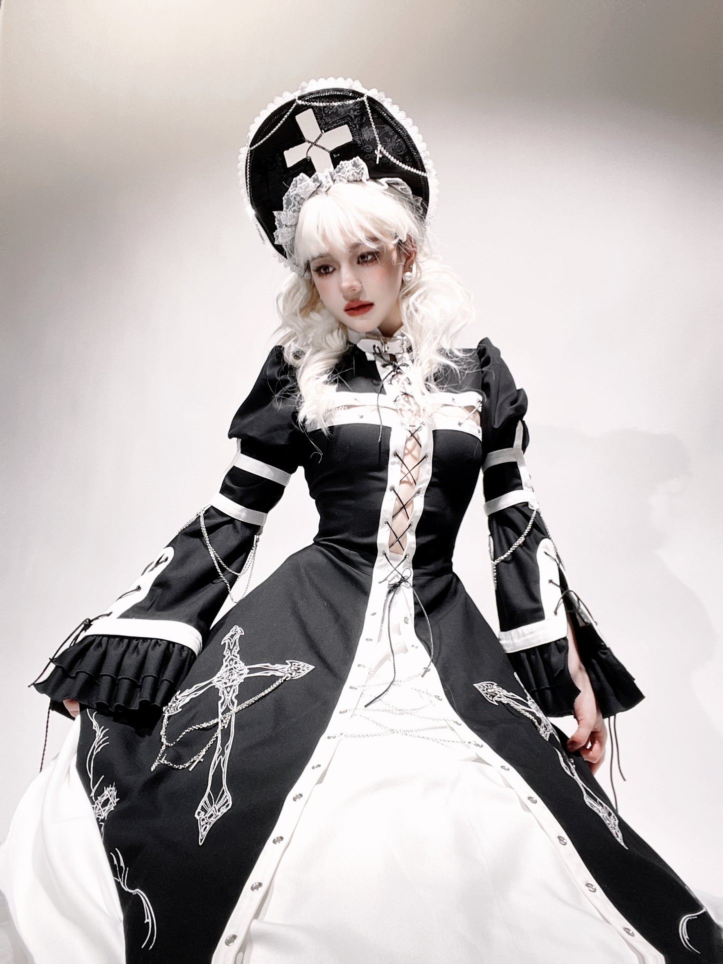 Split Cross Gothic Dark Nun Dress Setup