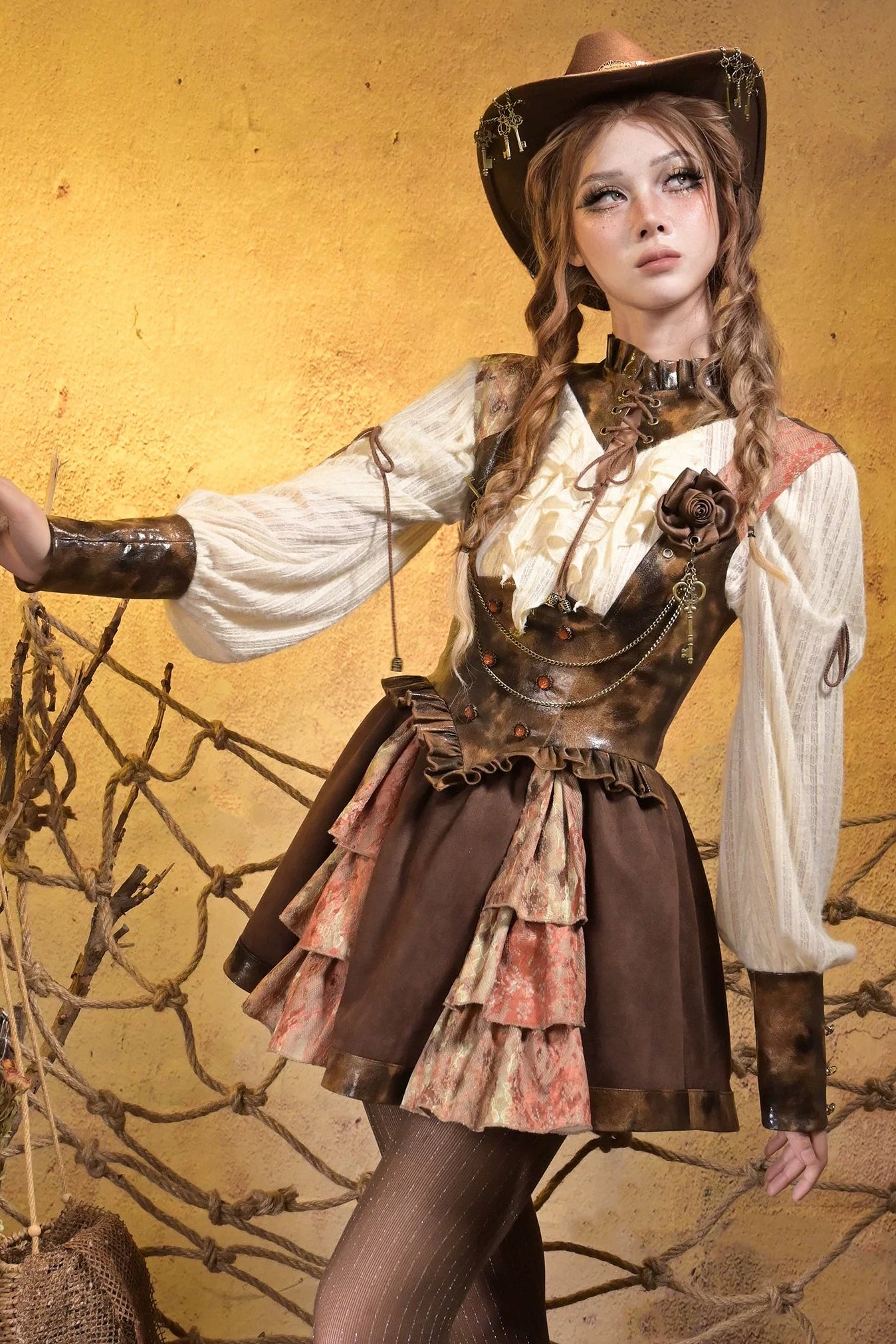 Steampunk Lace Patchwork Dress + Brooch Belchic Steampunk Lace Patchwork Dress + Brooch Belchic