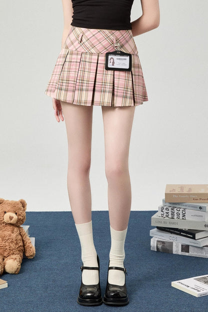 College Style Box Plaid Skirt