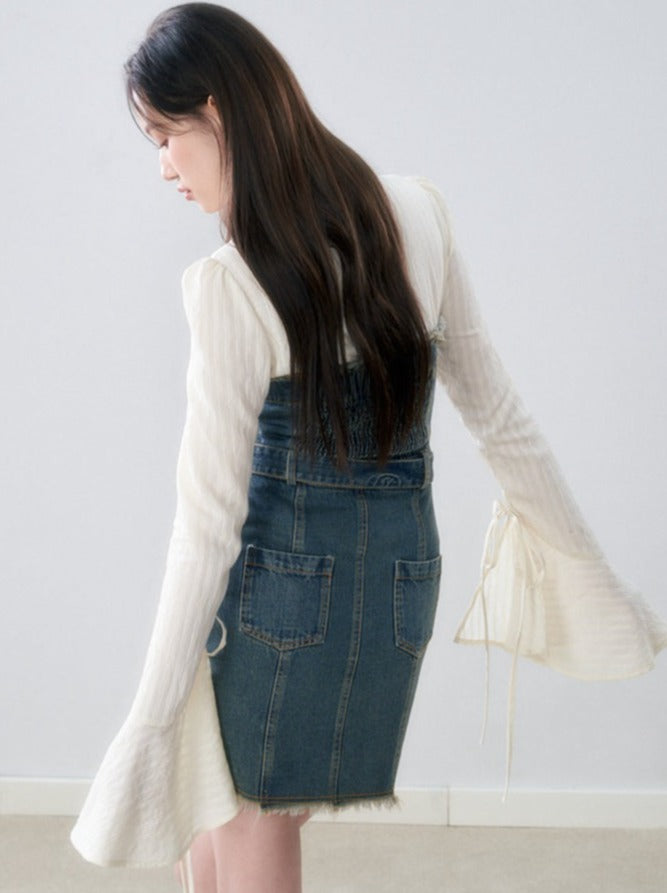 Washed Tube Top Denim Skirt