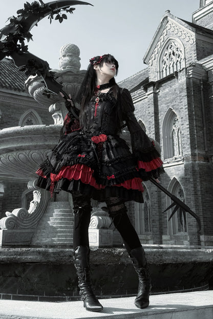 【4月21日予約締切】ブラッドフィーストダークゴシックローズクロスコルセットサスドレス＋ベルスリーブショートジャケット＋アクセサリー