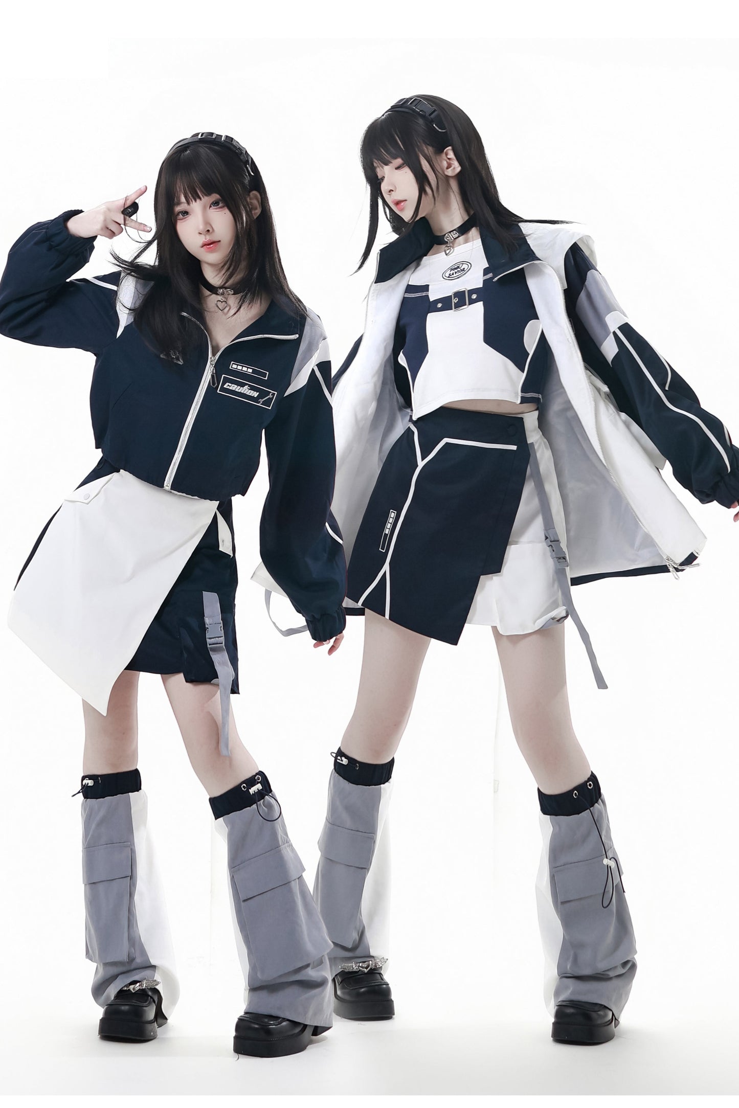 サブカルカーゴショートコート+ジャンパースカート+スカート +レッグウォーマー