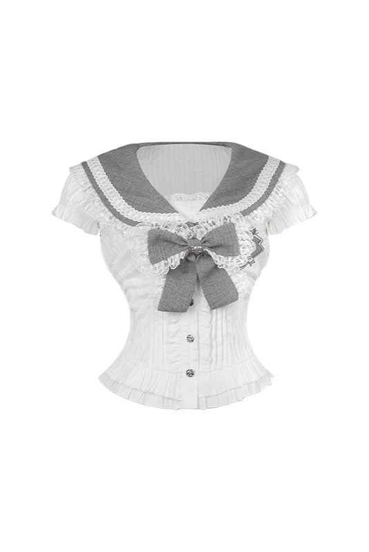 フレンチグレーシュガーミルククリームホワイトセーラートップス＋タイトミニスカート