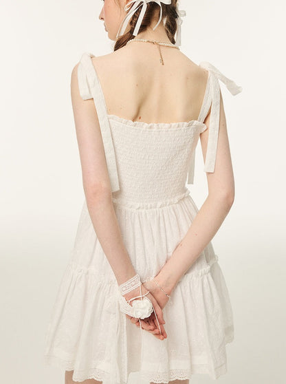 Pure White Slim Waist Dress & Check White Lace Dress