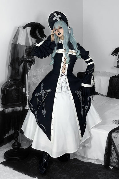 Split Cross Gothic Dark Nun Dress Setup