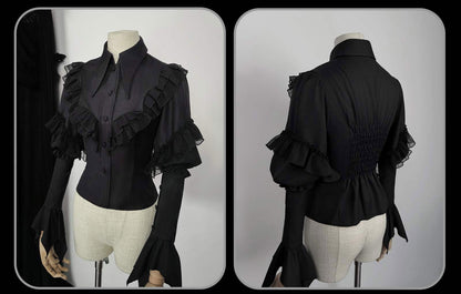 [Preordine entro il 22 novembre] Camicia con colletto a punta gotica elegante Butterfly Bone + Camicia con volant e nastro