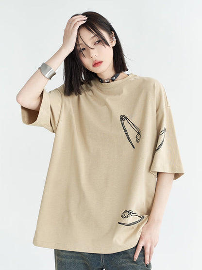 Printed Drop Shoulder Loose T-Shirt