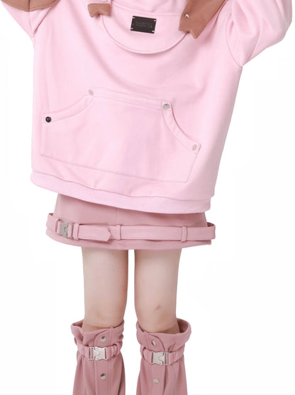 Forest Party Little Pig and Big Wolf Velvet Pink Gray Hooded Design Set