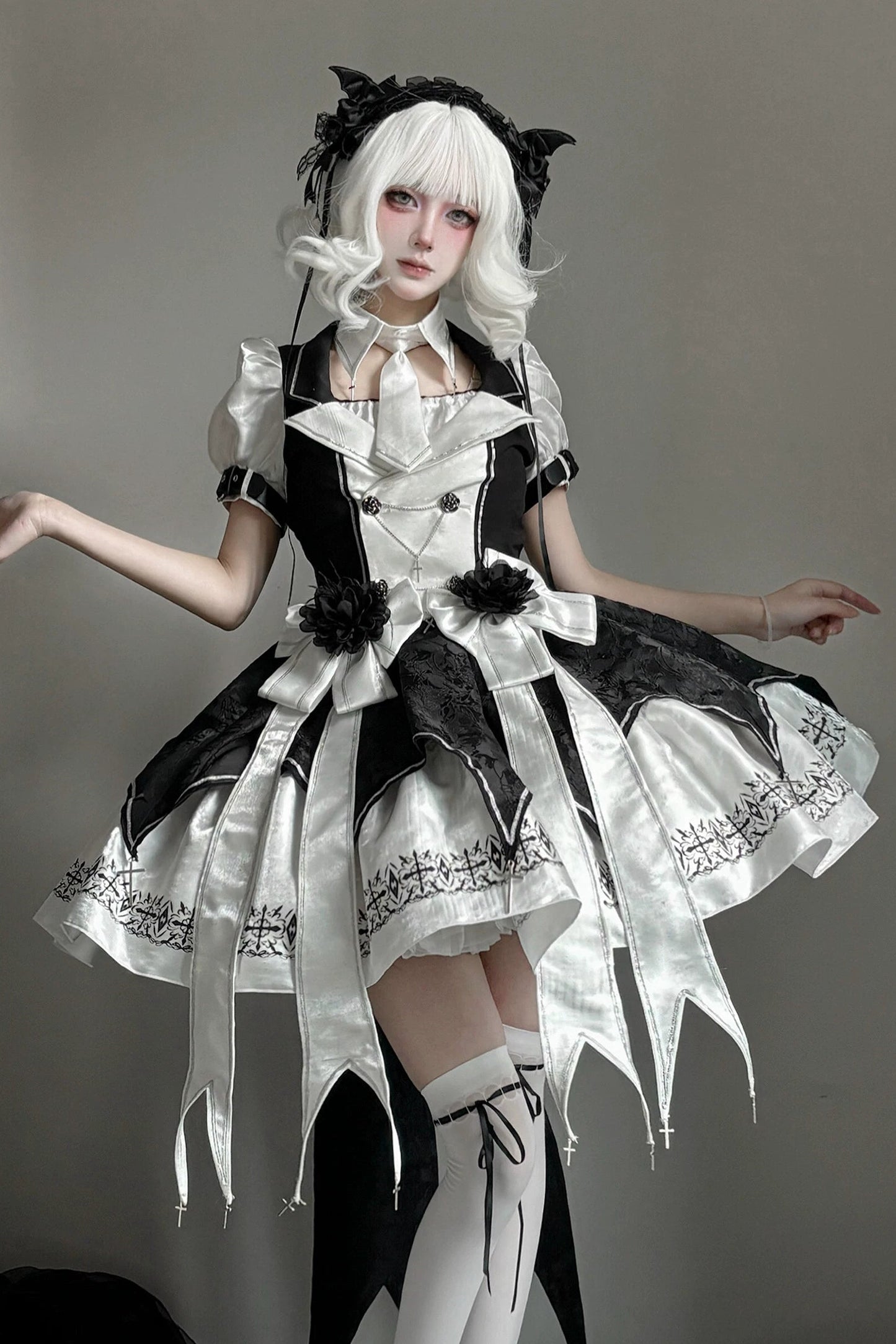 [Pre-order Deadline: April 11] White Black Noir Dark Gothic Lolita Jacket Dress Princess Sleeve Full Set + Matching Set