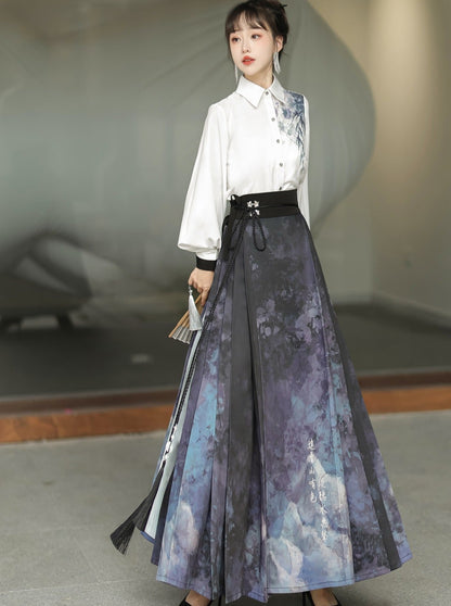 Chic china shirt + mode long skirt