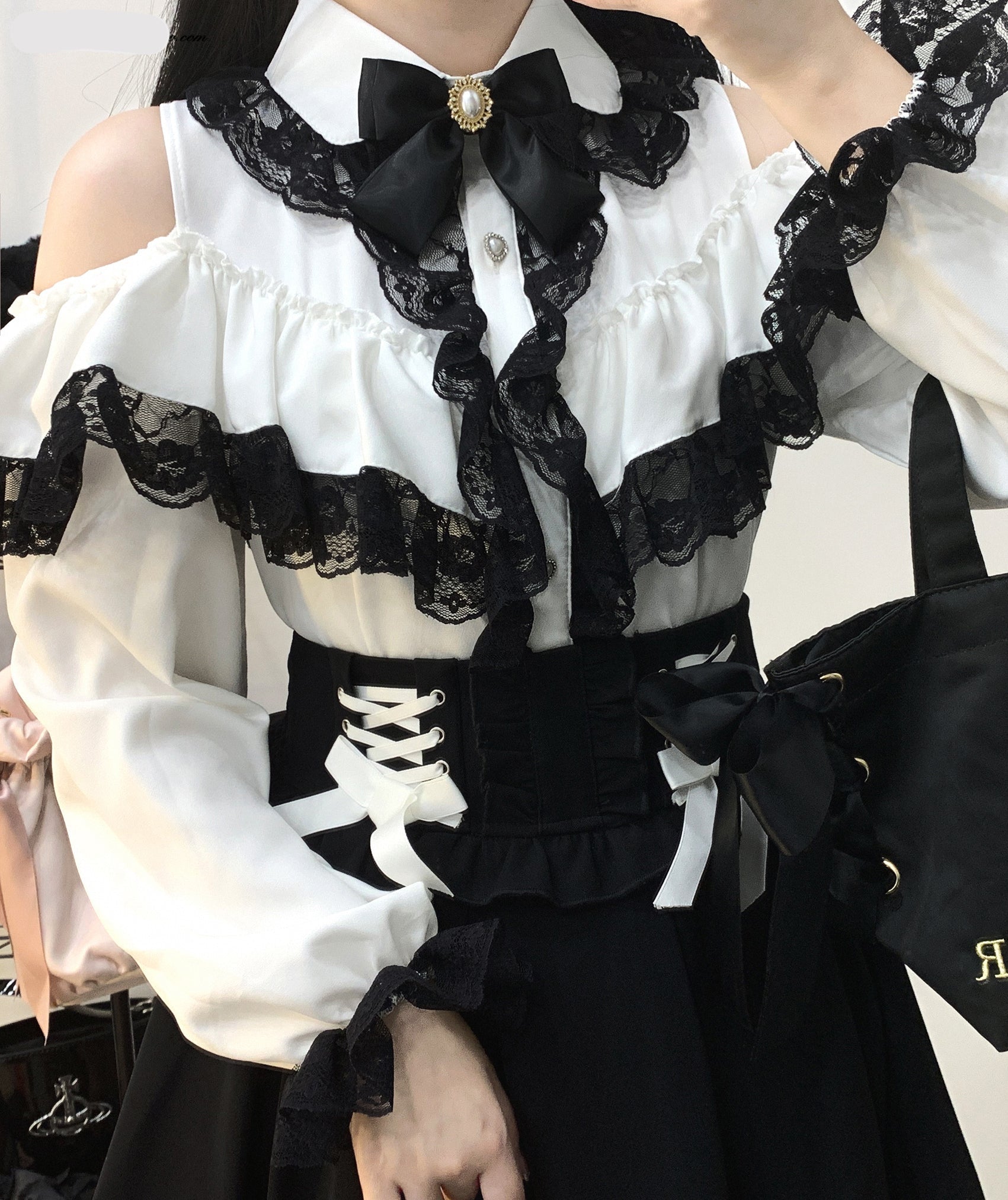 Belchic リボンオフショルシャツ リボンオフショルシャツ+エレガントマーメイドスカート – Belchic