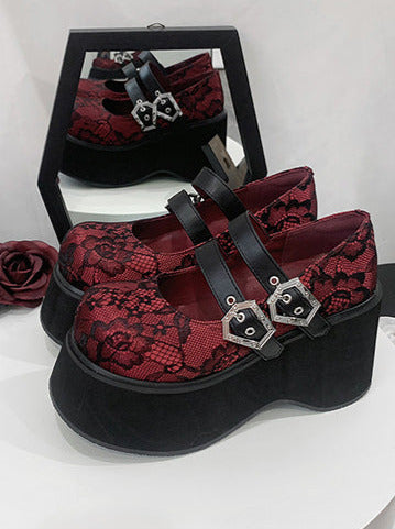 Retro Round Toe Gothic Punk Platform Shoes [Matte Lace