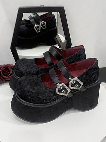 Retro Round Toe Gothic Punk Platform Shoes [Matte Lace