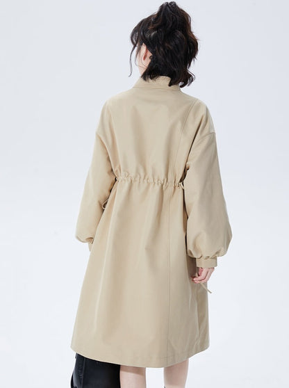 Khaki Stand Collar Windbreaker Coat