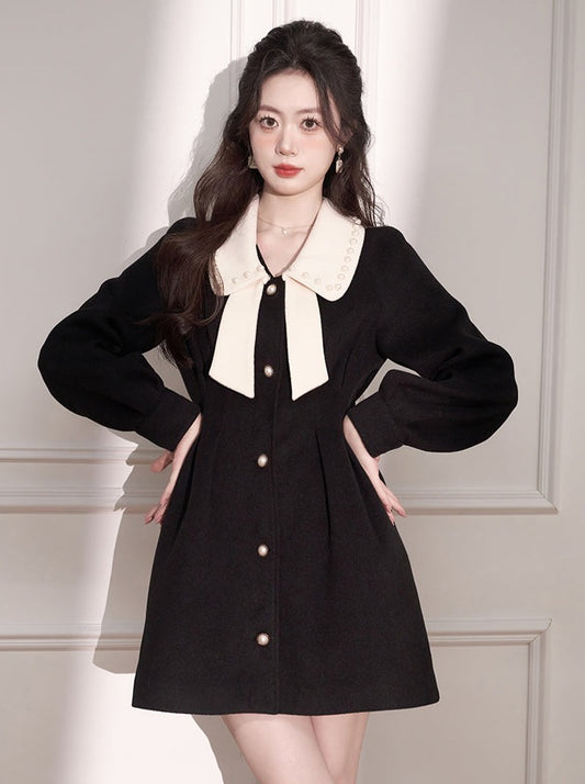 ベビーカラーシックフレアワンピース