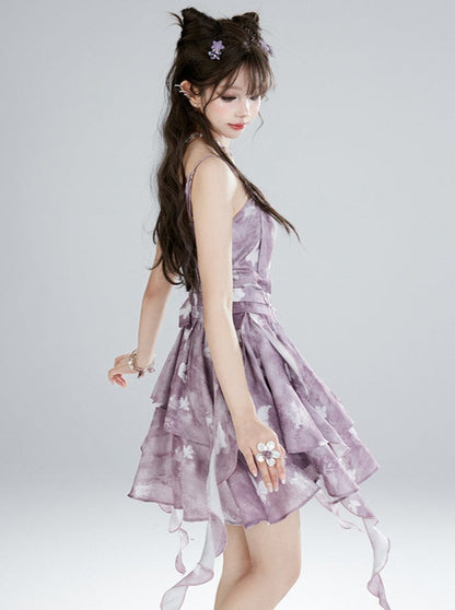Sheer Purple Asymmetrical Summer Dress