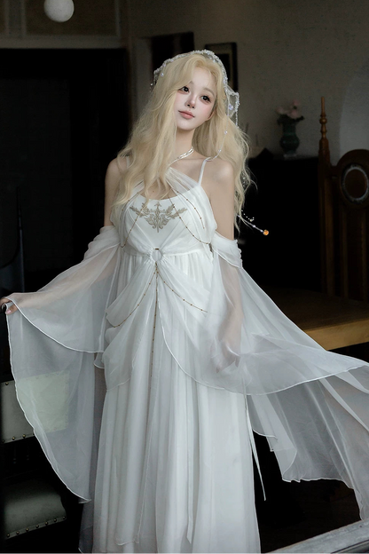 [Vorbestellschluss 14. Juli] Griechische-Göttin-Fantasy-Kleid mit Neckholder und Schalärmeln