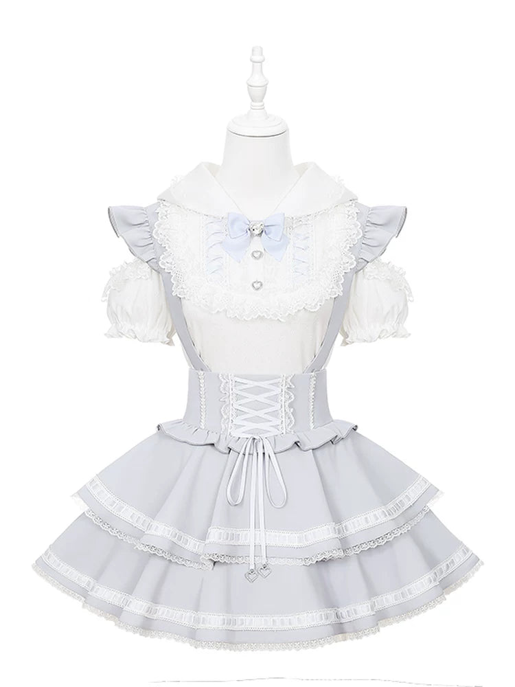 [Pre-Order] Angelcore Off-Shoulder Top + Tiered Skirt