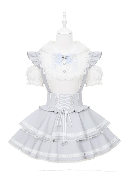 [Pre-Order] Angelcore Off-Shoulder Top + Tiered Skirt