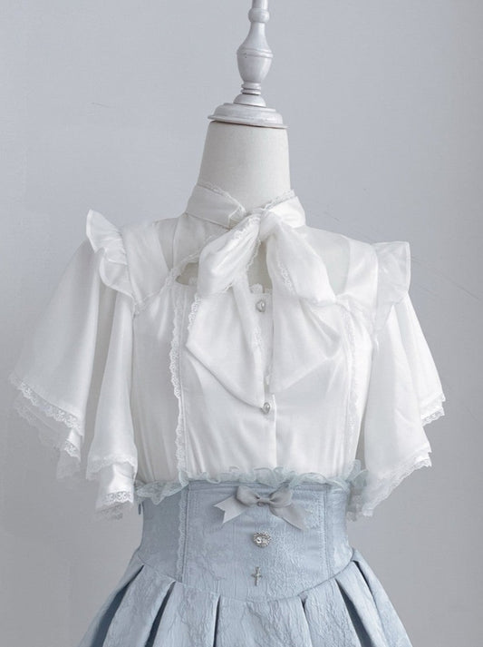 White Bird Lace-up Butterfly Sleeve Shirt