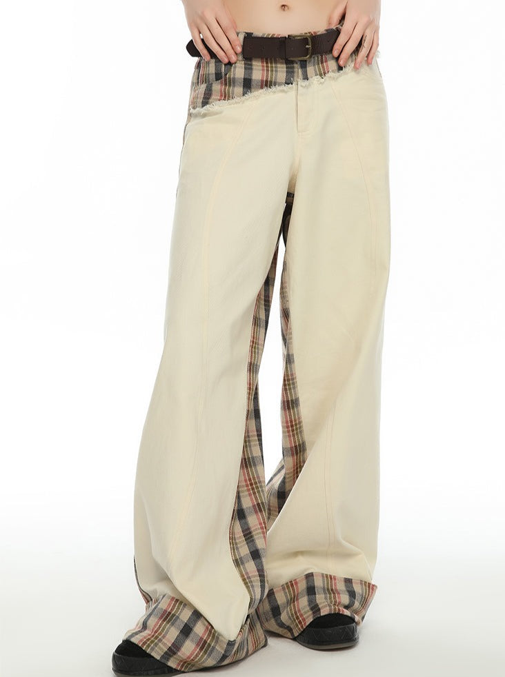 Loose Check Asymmetrical Pants