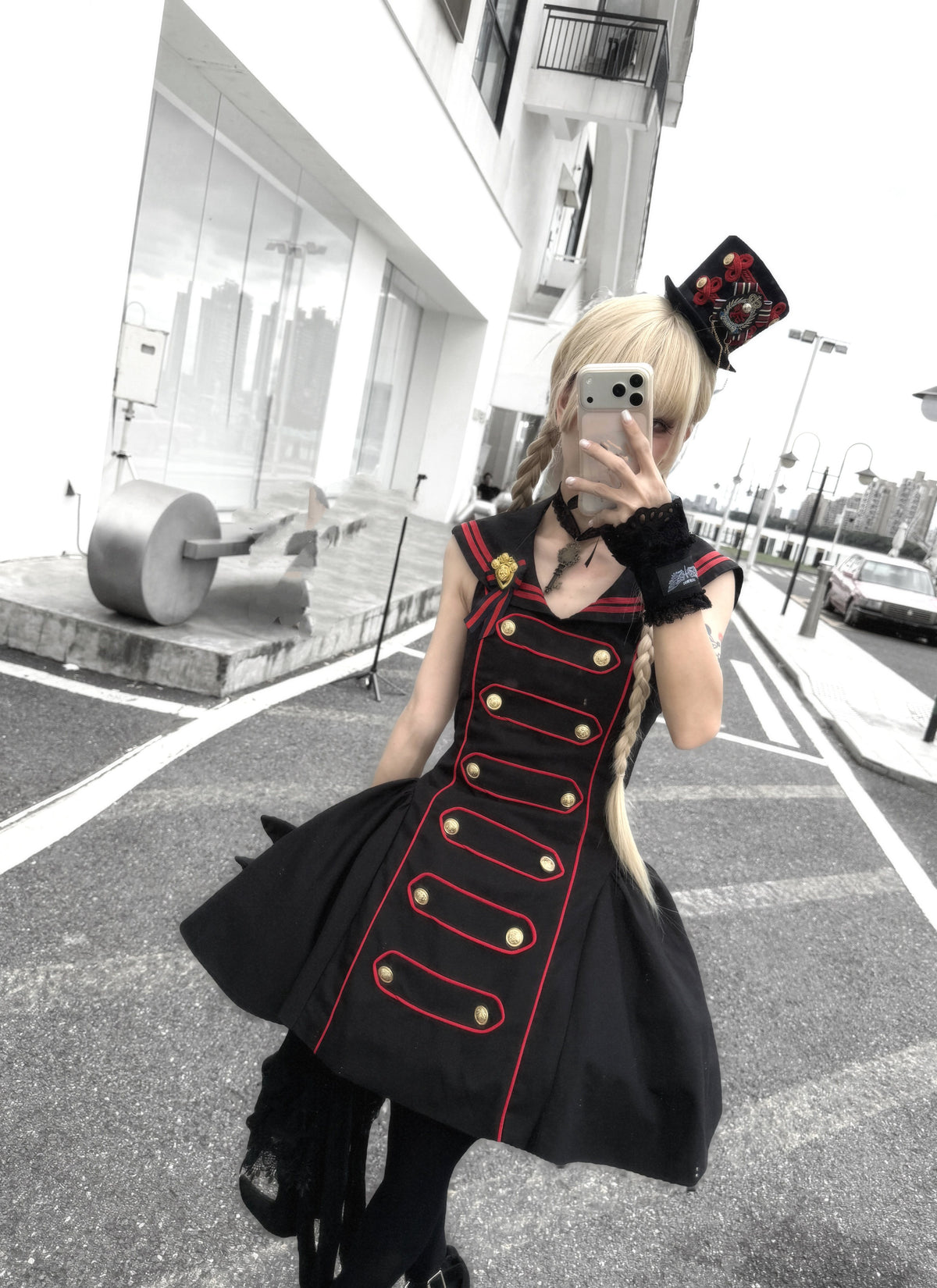 Black Red Navy Large Hem Backless Dress