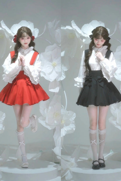 Retro Lace Shirt + Suspender Skirt