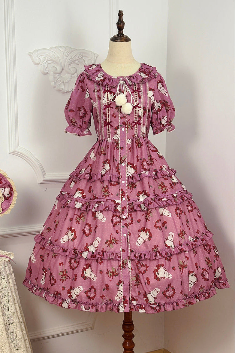 [Pre-order Deadline: January 31] Forest Berry Rabbit Series Daily Puff Sleeve Dress