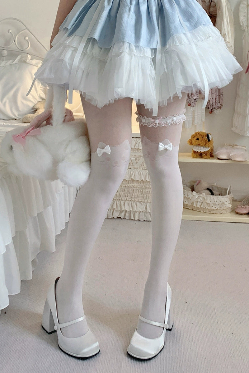 Ribbon knee-high style tights