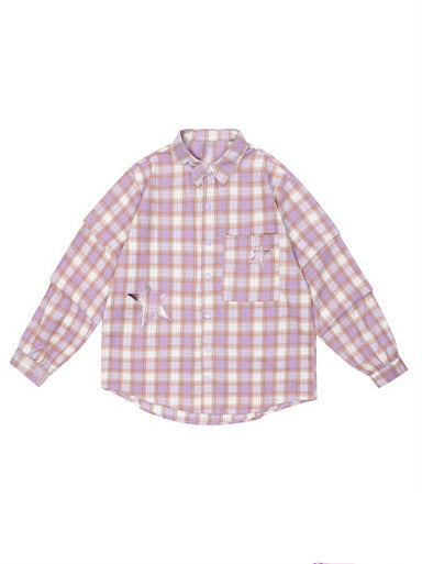 Hollow Out Star Check Loose Shirt