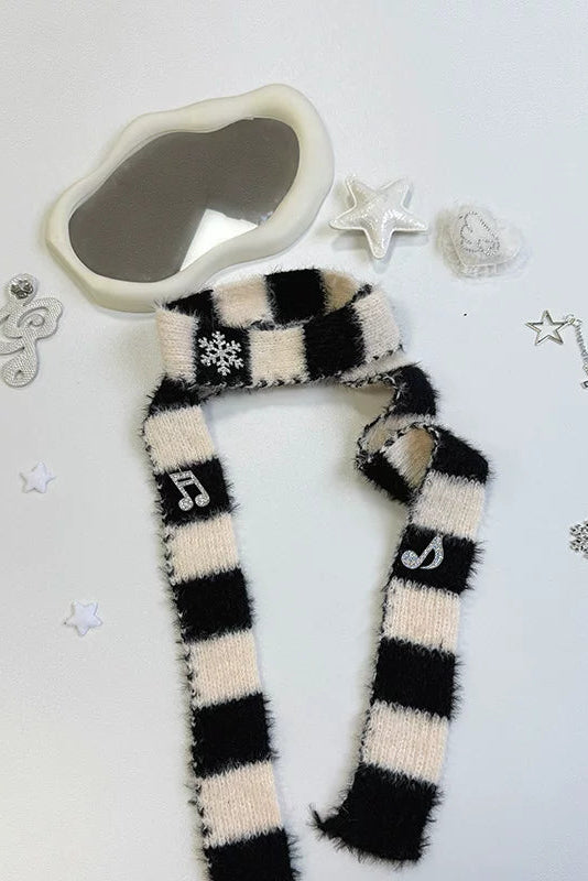 Striped knit hat + ear muffs + scarf