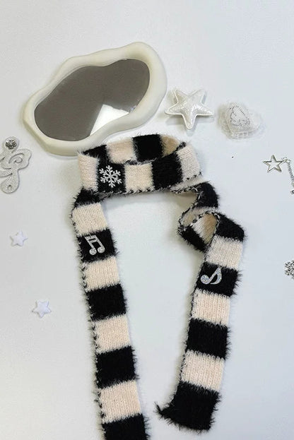 Striped knit hat + ear muffs + scarf