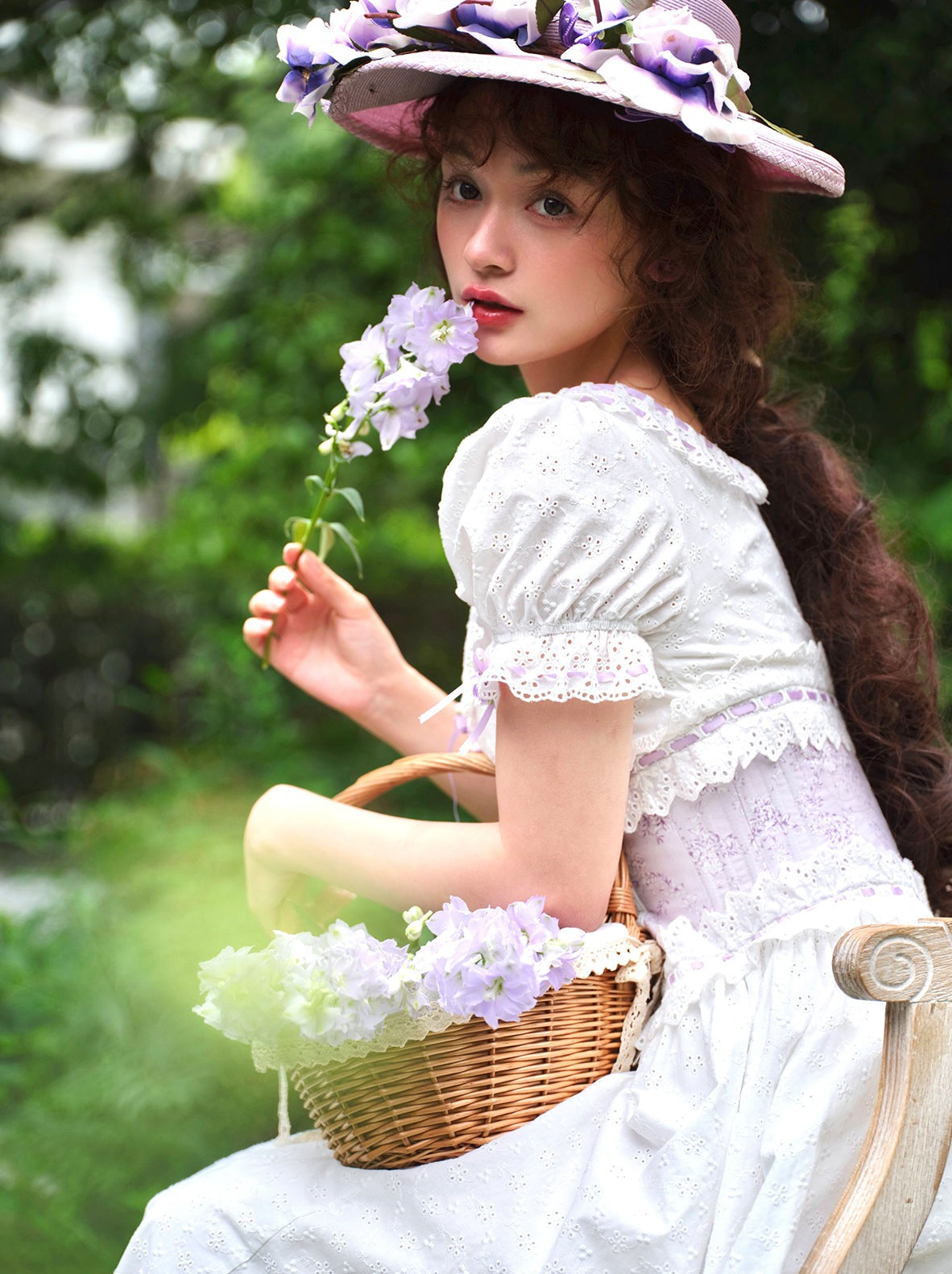 Puff Sleeve Purple Flower Dress