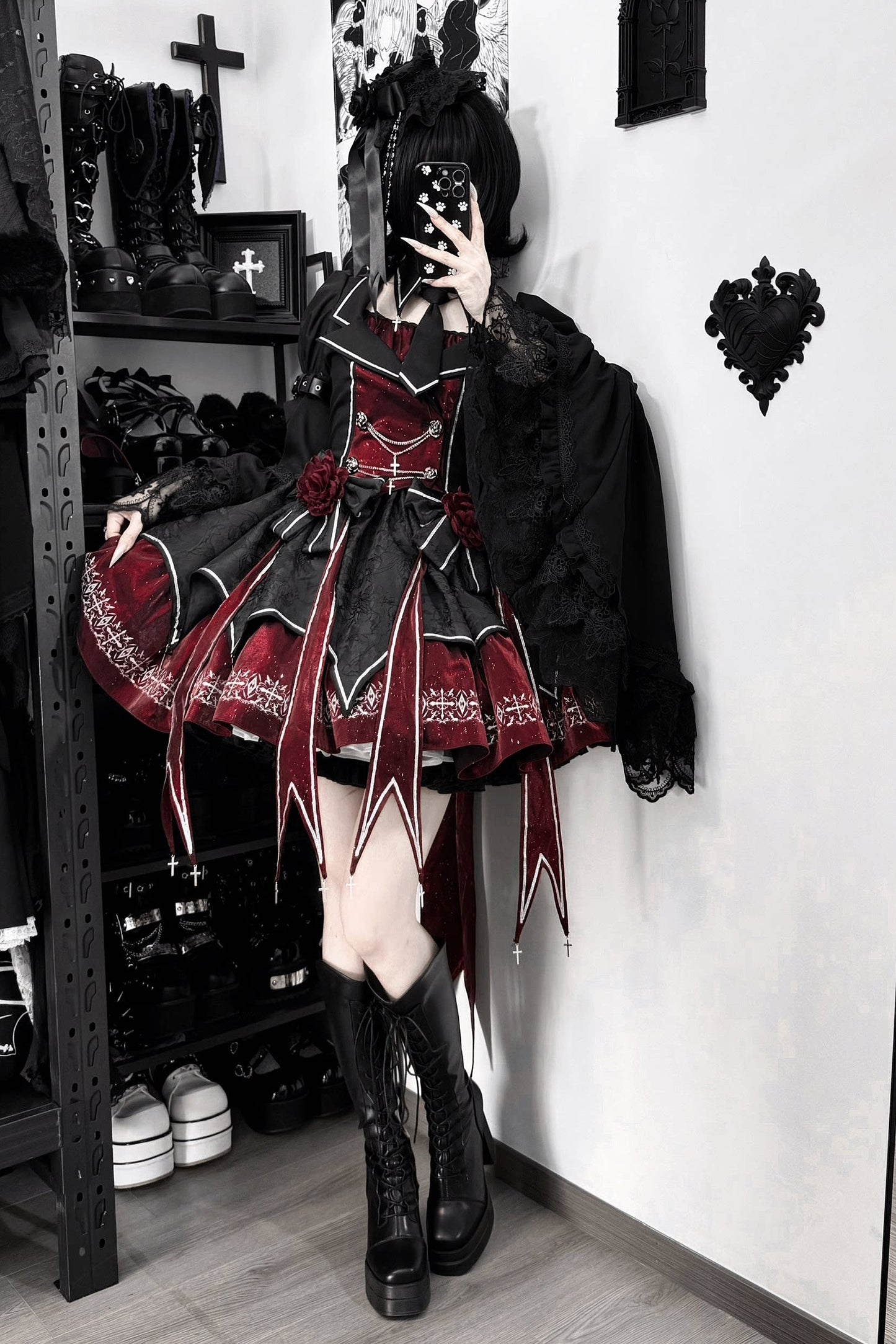[Pre-order Deadline: April 11] Blue Red Noir Dark Gothic Lolita Jacket Dress Princess Sleeve Full Set + Matching Set