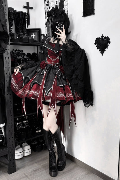 [Pre-order Deadline: April 11] Blue Red Noir Dark Gothic Lolita Jacket Dress Princess Sleeve Full Set + Matching Set