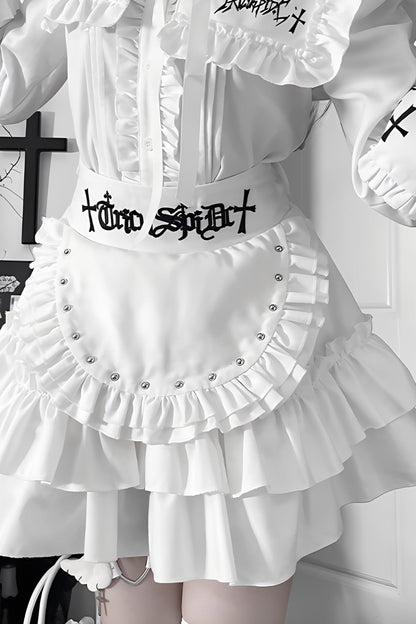 ライトアジアダークスリムロングスリーブトップス+フェイクエプロンショートスカート