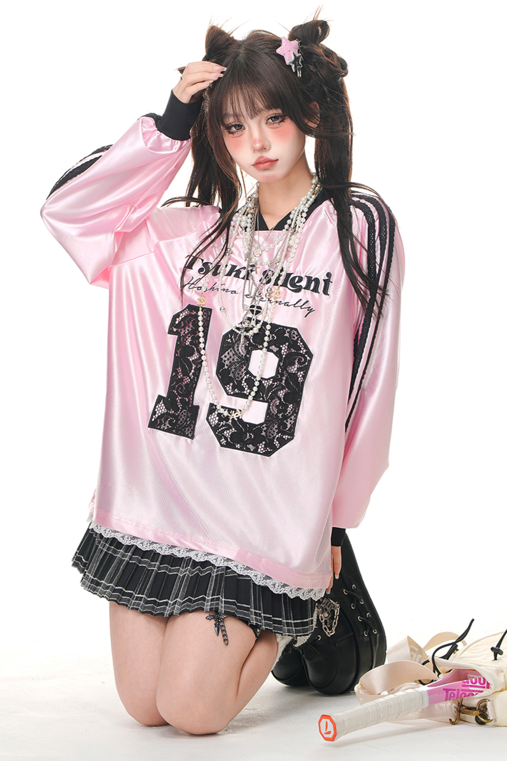 Loose Pink Contrast Raglan Sweatshirt
