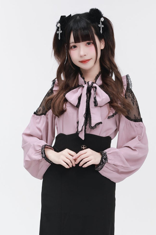 Shoulder Lace Ribbon Blouse