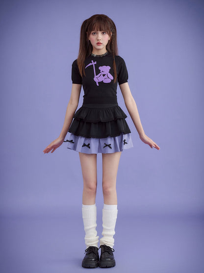 사기돌스 소녀의 투혼, 블랙 퍼플 스윗 쿨 베어 아이스 실크 반팔 니트 풀오버 티셔츠는 얇고 시원하며 활용도가 높다.